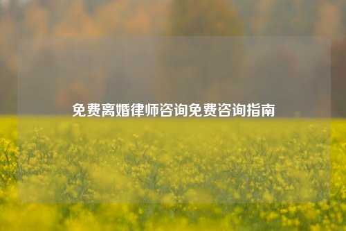 免费离婚律师咨询免费咨询指南